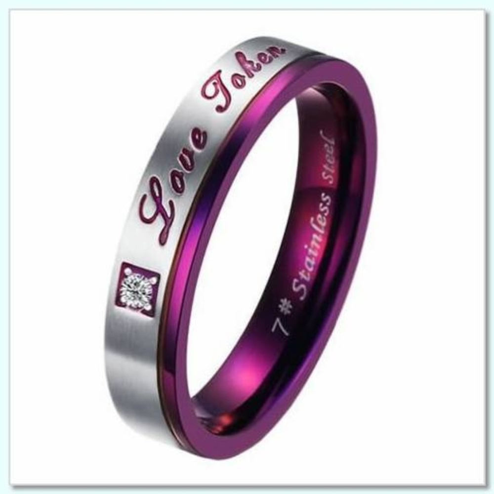 KONOV Stainless Steel Silver + Purple Ring